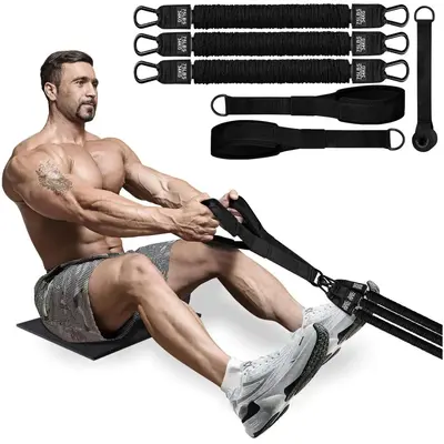 Ev tipi fitness direnç bandı seti, kulplu, kapı çapası, triceps halatı - 13