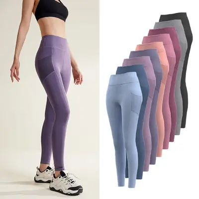 Yüksek bel dikişsiz yoga pantolonu, çıplak hissi, sıkı kesim