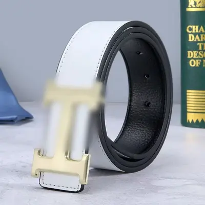 Premium Litchi Grain Men's Leather Belt Fashion Letter H Smooth Buckle Youth Trendy Waistband Factory Stock Direct - 13
