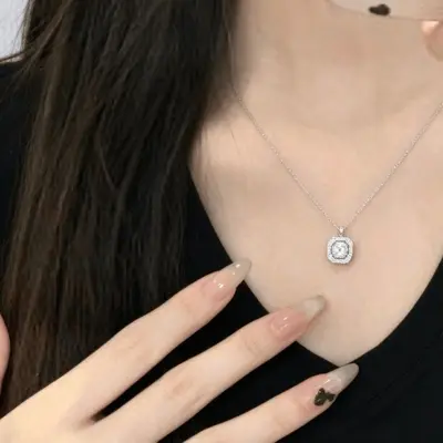 999 Silver Square Sugar Necklace Women Lightweight Luxury - 3