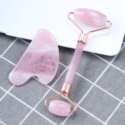 Wholesale natural jade powder crystal cylinder scraping board massage rod face roller jade set universal for full body - 7