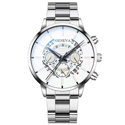 Classic Fake Three-Eye Men's Watch with Calendar Steel Band Dial Quartz Wristwatch Business Steel Strap Wholesale