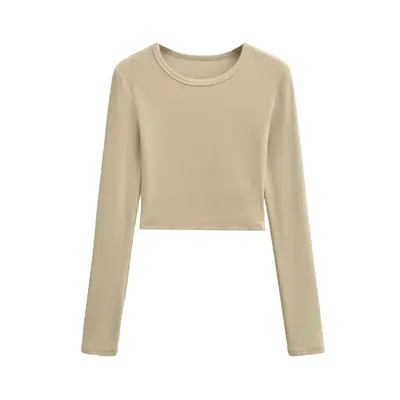 Women's Slim Fit Long Sleeve Stretch Basic T-Shirt, Solid Color, Round Neck - 10