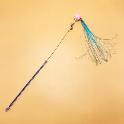 Colorful Rustling Paper Cat Teaser Wand with Feather, Bell and Plush Ball - 8