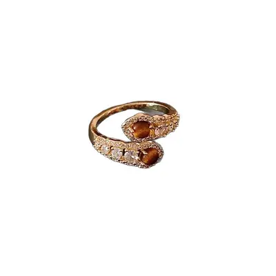 Tiger eye star water drop open ring - 5