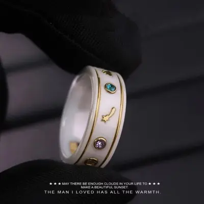 Çift G siyah-beyaz seramik vintage yüzük, arı planet tasarımı, çift modeli - 3