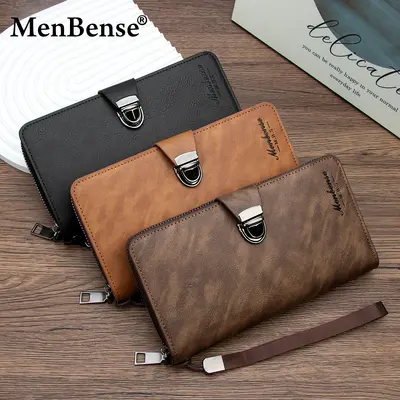 Long Men's Wallet with Lock Buckle Clutch, Large Capacity - 2