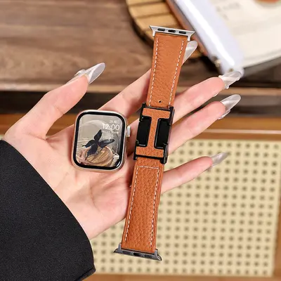 Genuine Leather Magnetic Buckle Apple Watch Band, 40-49mm Compatible - 10
