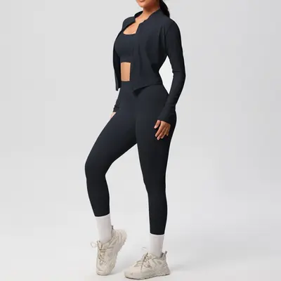 Women's 3-Piece Yoga Sportswear Set, Skin-Friendly Double-Sided Brushed Fabric - 8