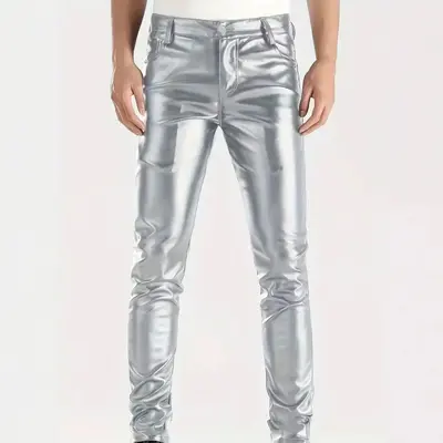 Herren-PU-Lederhose, schmal geschnitten, mit Stretch - 4