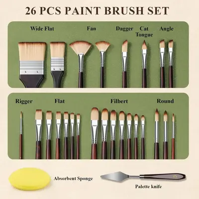 26-teiliges Pinselset, Holzgriff, Acryl, Aquarell, Gouache