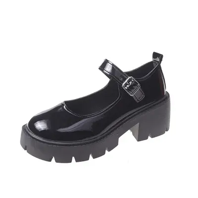 Women's 2022 Spring British College Style Glossy Leather Mary Jane Shoes, Thick Sole