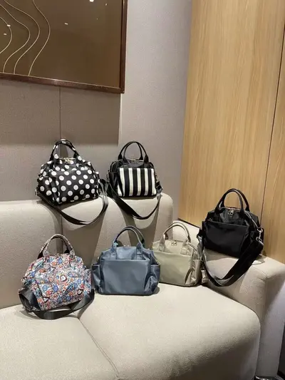 Striped Handbag, Lightweight Waterproof Nylon, Large Capacity Crossbody Bag