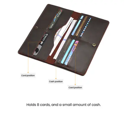 Genuine leather men's long wallet with multiple card slots and coin compartment - 5