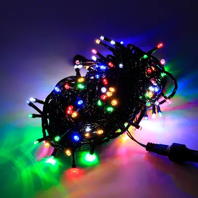 Black Cable Flashing LED String Lights, Waterproof for Outdoor Christmas Use - 9
