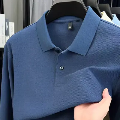 100% Cotton Men's Long Sleeve Polo Shirt, Embroidery Ready