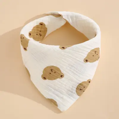 Cross-border baby drool towel type A four-layer crepe cartoon snap feeding bib baby triangle towel newborn feeding bib - 7