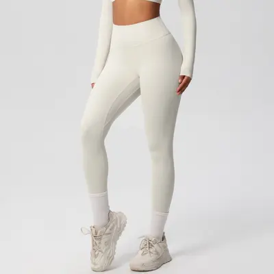 Solid Color Long-Sleeve Slim-Fit Fitness Pants Set, Skin-Friendly and Breathable - 11