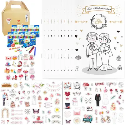 Almanca Düğün Boyama Kitabı Çocuklar İçin, DIY Etkinlik, Kalemli Set