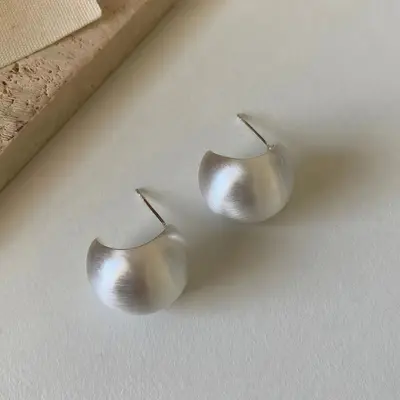 S999 sterling silver needle earstud, metal brushed, unique design - 2