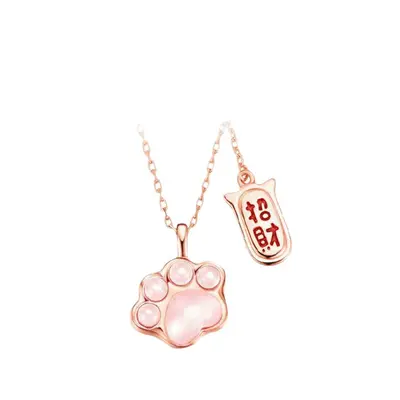 Şanslı kedi pençe S999 gümüş kolye, kedi göz taşı