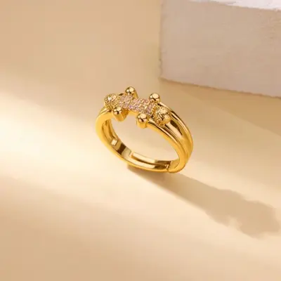 Sınır ötesi çok satan hafif lüks aşk açık yüzük abartılı tasarım zirkon çiçek fiyonk yüzük takı tedariki - 7
