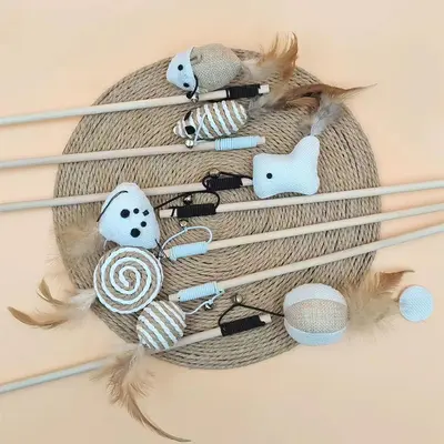 Feather Teaser Wand with Bell and Wooden Stick for Cats - 3