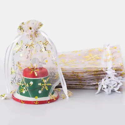 Christmas Snowflake Drawstring Organza Candy Bags