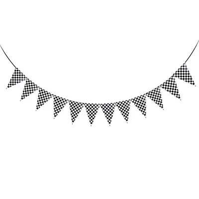 F1 Racing Theme Birthday Pull Flag, Black and White Checkered, Fishtail - 12
