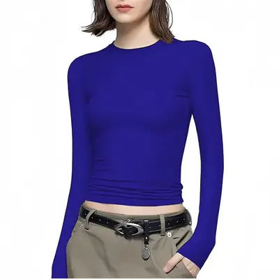 Damen-Langarm-T-Shirt mit Rundhals, Herbst, schmale Passform - 9