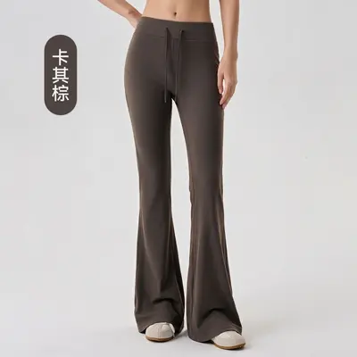 Women's Fleece-Lined Yoga Flare Pants, Thick, Drawstring Waist, Slimming - 7