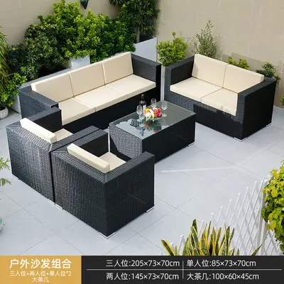 Rattan Garden Sofa Set with Table and Chairs, Outdoor Lounge - 11