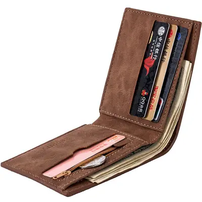 Men's Short Wallet with Coin Pocket and Money Clip - 4