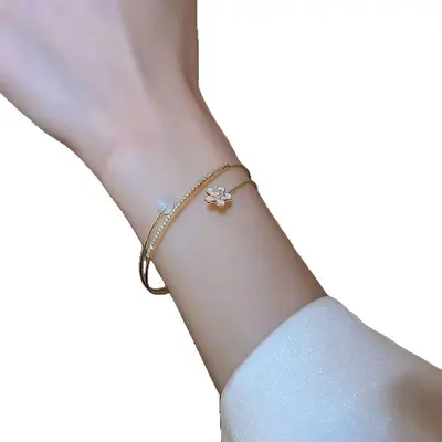 Cubic zirconia mermaid princess flower open bangle bracelet - 6