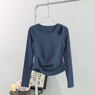 Women's Hollow-Out Long-Sleeve Running Fitness Top, Spring Autumn - 4