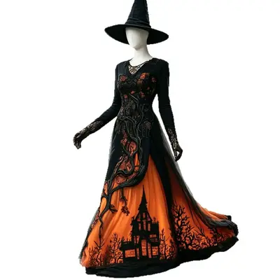 2026 Halloween Costume Treehouse Thorn Lace Chiffon Long Dress