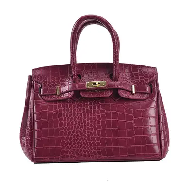 Crocodile Pattern Women's Kelly Handbag, Large Structured Bag - 12