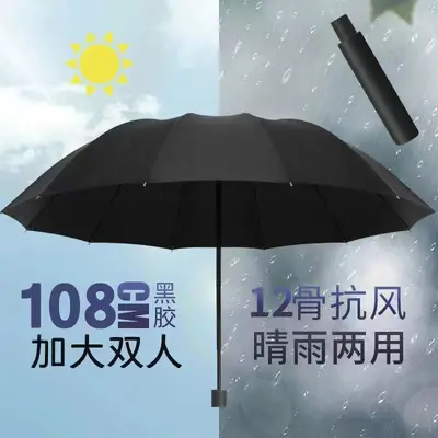 Large Double-Layer Reinforced Folding Umbrella with Vinyl UV Protection - 2