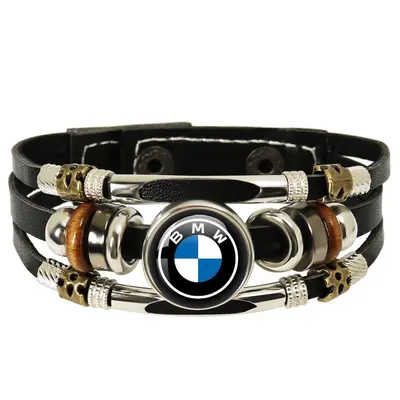Car Logo Leather Rope Bracelet, Retro Jewelry