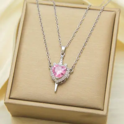 Popular single arrow heart pendant in Europe and America Valentine's Day red zirconium love sword pendant titanium steel bridge bone chain cross-border jewelry - 10