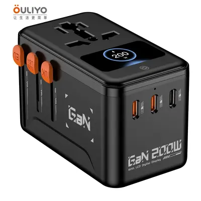 PD200W Digital Display GaN Fast Charging Universal Travel Plug Adapter - 6