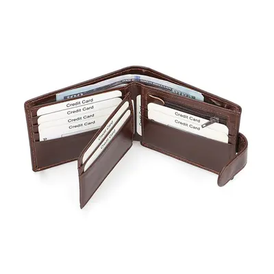 Cross-border Russian New Style Top-Grain Cowhide Men's Wallet Anti-Theft Brush Retro Genuine Leather Short Clasp Zipper Card Holder