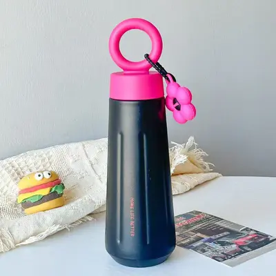 316 Paslanmaz Çelik Çiçek Desenli Termos Bardak Taşıma Kulplu 500ml - 8