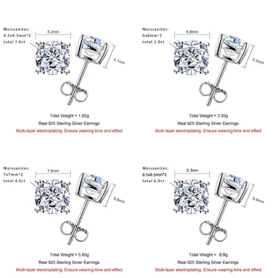 925 Silver Moissanite Stud Earrings for Women, Irregular Multi-Carat Cut - 12