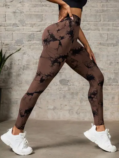 Women's Tie-Dye Yoga Leggings, High Waist, Quick-Dry, Peach Butt Lift - 3