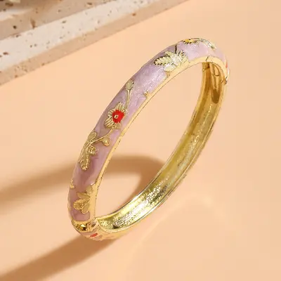 Avrupa ve Amerika Sınır Ötesi Yeni Model Çin Tarzı Küçük Çiçek Cloisonné Bilezik Mine Renkleri İnce Çiçek Vintage Damlama Yağlı Bilezik - 10