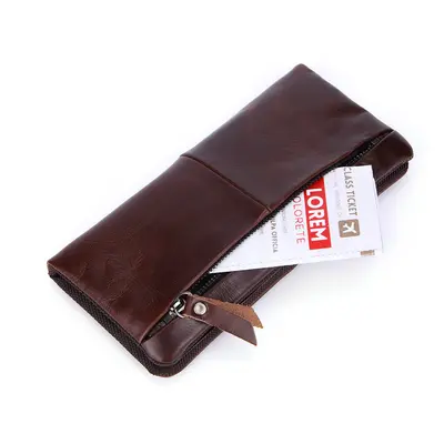 Genuine Leather Men's Long Wallet Clutch with Multiple Card Slots, Cowhide - 5