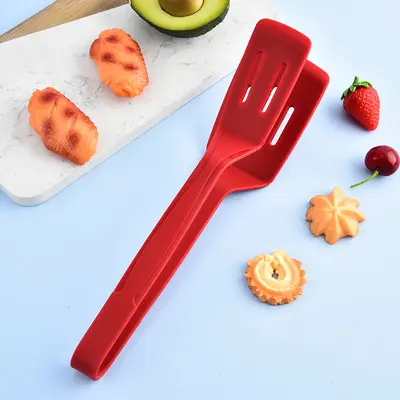 Silikon Balık Spatulası ve Biftek Maşası 2'si 1 Arada, Delikli, Kamp ve Piknik İçin - 2