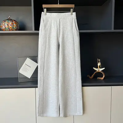 Modal waffle kumaş düz paça kadın eşofman, yüksek bel, günlük yoga pantolonu - 8