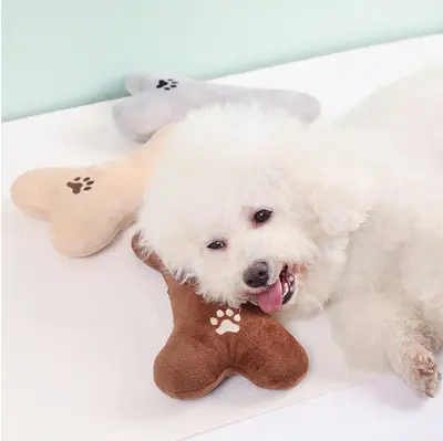 Kemik Şekilli Evcil Hayvan Oyuncağı, Nakışlı Peluş, Diş Kaşıma, Dört Mevsim Yastık - 4